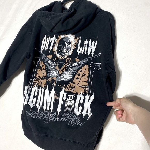 Sikspak Outlaw Scum F@CK Here To Bum You Out Graphic Hoodie M - Picture 15 of 16